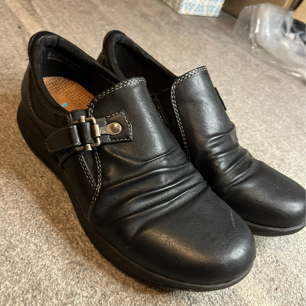Baretraps Posture Plus+ Black Ruched Buckle Slip On Loafers Shoes Womens 8M